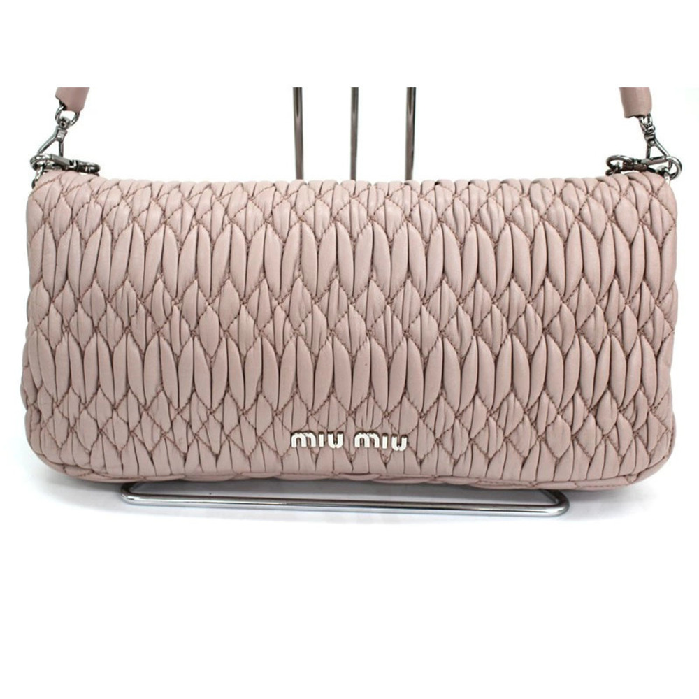 Miu Miu Matelasse Leather Crystal Beige Handbag Shoulder Nappa Bag Pink